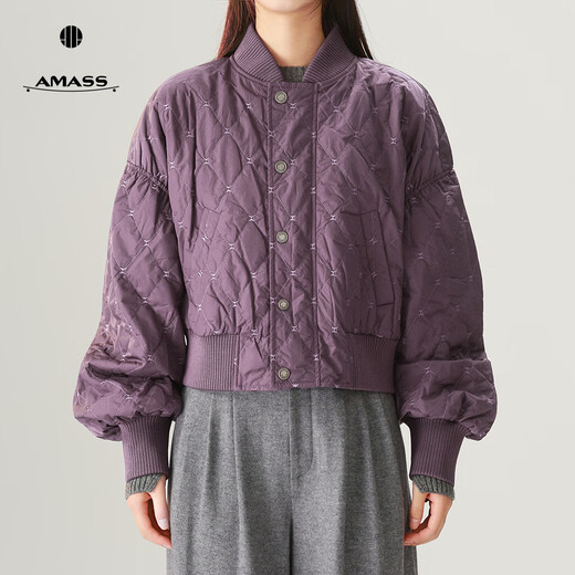 AMASS autumn and winter fashionable and versatile small style classic rhombus top jacket for women 5400844 plum purple M 3 size