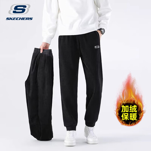 Skechers fleece sports sweatpants for men, warm, slim, versatile and loose, 2025 autumn and winter new style leggings trousers -0018 Carbon Black S (165)