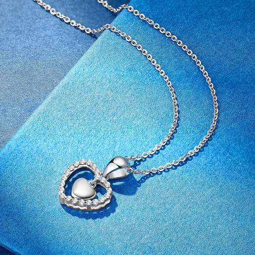 Wanfulong Platinum PT950 Pendant Heart Shape Women's Platinum Clavicle Chain Hollow Pendant Birthday Gift for Girlfriend Love Pendant Free S925 Necklace 1.61g