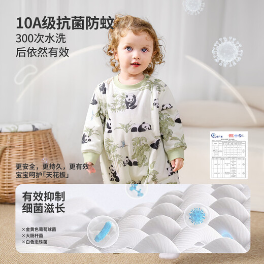 Cotton soft children's one-piece pajamas, winter baby warm clothespins, cotton boys' home clothes, autumn and winter sleeping bags, girls' jumpsuits, light green panda 60g thin cotton 80 36cm