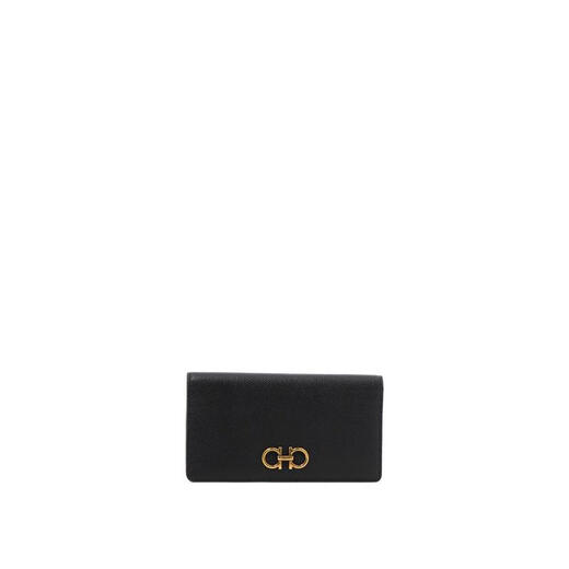 Ferragamo women's long wallet with multiple card slots, coin pocket, zipper compartment, card storage, black calfskin material BLACK UNI