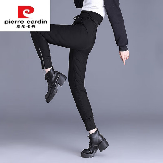 皮尔卡丹（pierre cardin）白鸭绒羽绒裤女士外穿冬季2025新款时尚高级防寒保暖棉裤加绒加厚 黑色无拉链（常规款） 1.62米以下 L  75-95斤