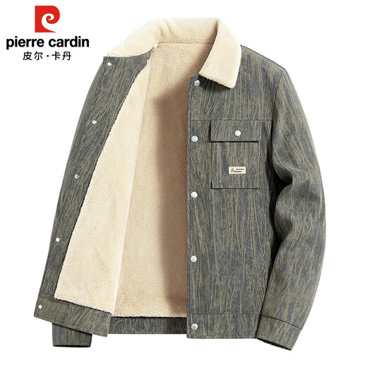 皮尔卡丹（pierre cardin）外套男秋冬季加绒保暖工装夹克潮流复古衣服男装 军灰加绒 XL