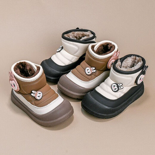 Girls' Snow Boots 2025 Winter New Boys' Shoes Plus Velvet and Thickened Antifreeze Cotton Shoes for Baby Girls Children's Boots Brown丨Upgraded Version 28 Size 17.0cm Inner Length