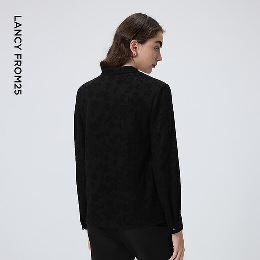 Langzi Wool V-neck Jacquard Elegant Temperament Shirt Simple and Comfortable Commuting Shirt Women 2026 Spring New Black XL