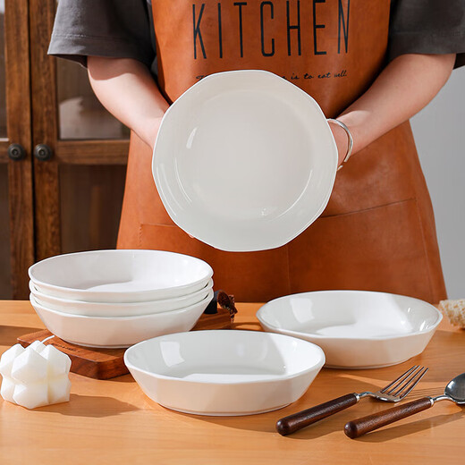 7-inch white diamond ceramic plate, home creative dish plate, high-looking cooking plate, simple and versatile round plate, elegant white, high-end diamond plate, 1 pack