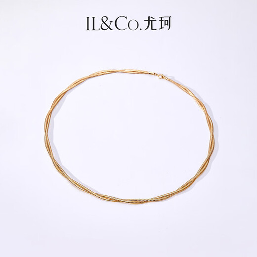 IL&CO Youke Yellow 18K Gold Necklace Plain K Gold Chain Stacked Clavicle Chain Double Chain Design Simple Temperament Neck Jewelry for Women Yellow 18K Gold Chain