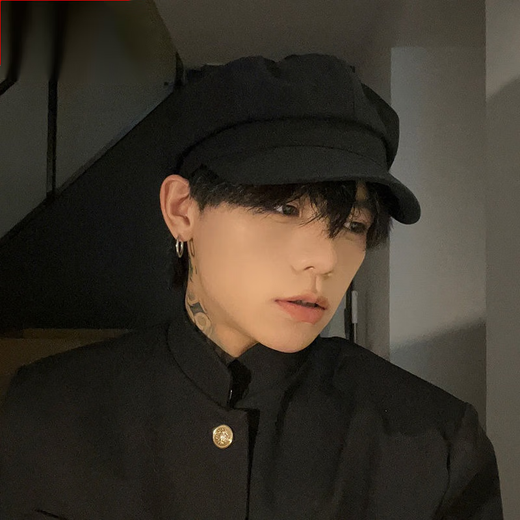 Haofanjie hat beret men's winter black octagonal hat British retro large head circumference men's style boys high-end black
