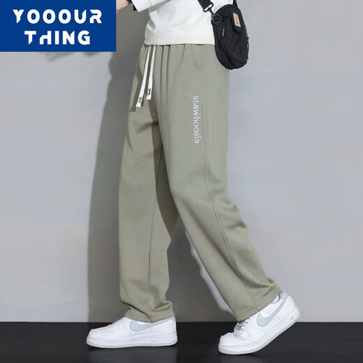 YOOOURTHING Casual Pants Men's Spring and Autumn Loose Fashionable Versatile Trendy Straight Plus Velvet Thickened Sweatpants Casual Pants Black (Regular Style) 2XL (Recommended 125-145 Jin Jin equals 0.5 kg)