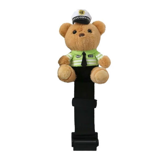 Car child safety belt traffic police bear protective cover fixed adjuster anti-strangle cartoon baby shoulder pad set blue bear child safety belt holder