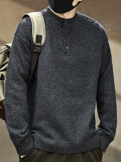 Yingtang American high-end Henry collar sweater men's autumn and winter new casual warm sweater top jacket black gray M 110-130Jin Jin equals 0.5 kg