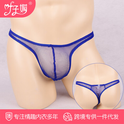 Sexy underwear popular mesh thong men's transparent sexy underwear fully transparent U convex T pants white one size