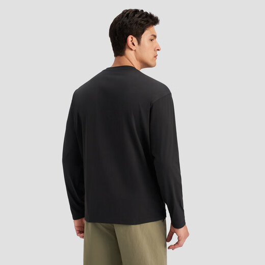 DESCENTE Essential series simple Henry collar quick-drying long-sleeved T-shirt sweater for men BK-BLACK L