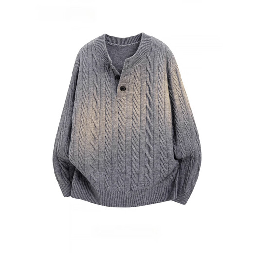 Jeanswest Half-breasted Sweater Men's Autumn and Winter Henley Collar Twist Lazy Knitted Bottoming Shirt Gray XL 120-140Jin Jin equals 0.5kg