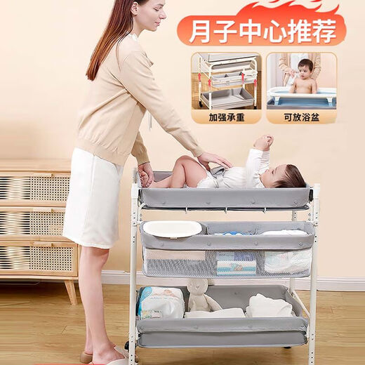 Liangpin Story Newborn Diaper Baby Care Stand Multifunctional Bathtub Bathing Mobile Baby Changing Diaper Touch Basic Table Mat + Universal Wheel + Basin (Blue)