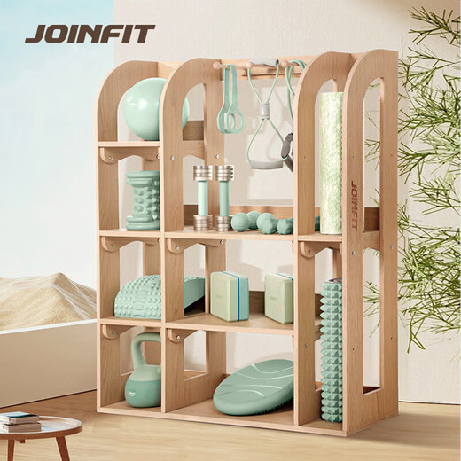 JOINFIT Wooden Gym Storage Rack Pilates Storage Rack Fitness Personal Training Gadget Yoga Studio Hanger Vertical Storage Rack Type B - Red Oak Color Completely Installed