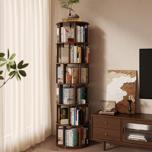 Jiayi solid wood rotating bookshelf 360 degree bookcase living room corner bookshelf vertical floor-standing one-piece wall shelf