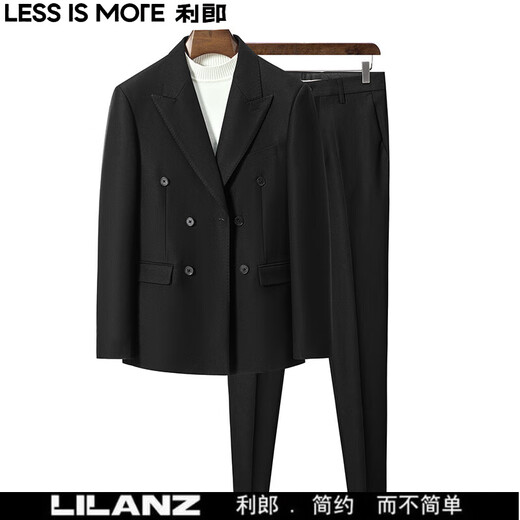 LESS IS MORE Autumn and Winter Korean Slim Suit Suit Two-piece Men's Casual Light Mature Style Men's Small Suit Handsome Jacket Trendy Black XL