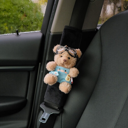Choose cute bear car seat belt shoulder guard cover car safety belt handle cover anti-sliding car doll decoration products for women blue plaid + little blue bear [two sets]