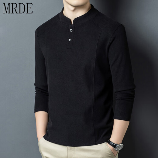 MR.DE Xialuo light luxury brand men's clothing 2025 autumn and winter double-sided German velvet bottoming shirt men's Henry collar versatile long-sleeved sweatshirt gray M 165 suitable for 90-115 Jin Jin equals 0.5 kg