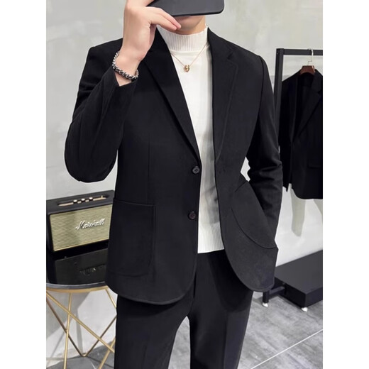 AX Armani woolen blazer men's autumn and winter new high-end business formal casual thickened suit set dark gray suit XL