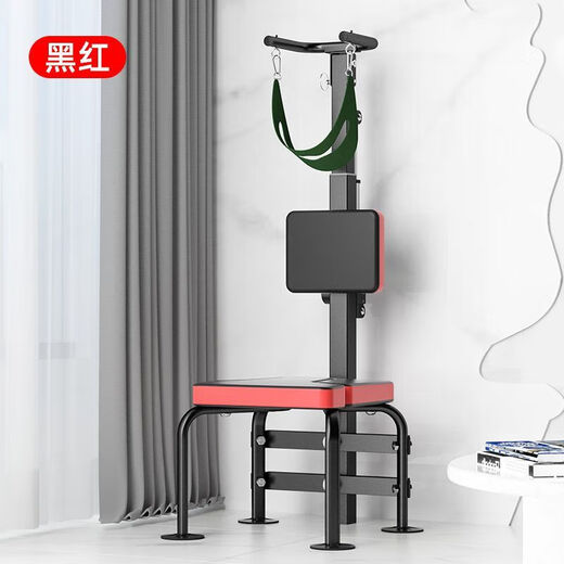 通用电动颈椎牵引器家用矫正抗阻颈部康复固定护颈椅全自动拉伸倒立椅 新款多功能电动颈椎牵引倒立凳 黑红