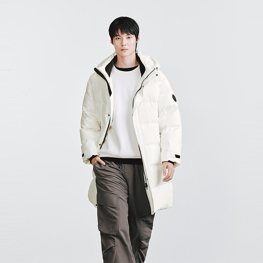 GXG Men's Simple White Windproof Hood Design Men's Casual Commuting Long Down Jacket 2025 Winter New Product White S