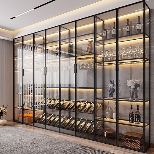 Yusenyi wall-mounted custom glass wine cabinet wine cabinet brushed gold display cabinet brushed gold + tea glass 1600x2000 including wine glass holder