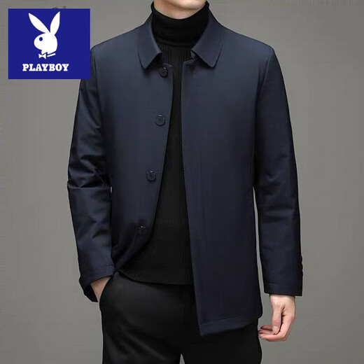 Playboy Hong Kong brand down jacket jacket for middle-aged and elderly men, loose coat, white duck down, removable inner liner for men, zipper style, navy blue, inner liner not removable, BF35 M 170 Recommended 100-120 Jin Jin equals 0.5 kg