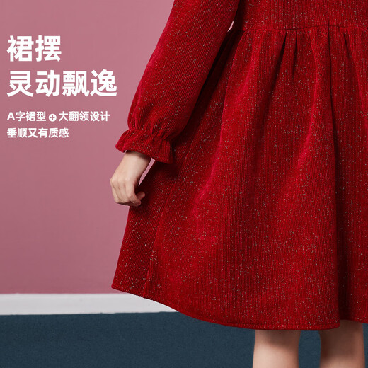 ASK JUNIOR New Year's wear, girls' skirts, winter clothes, children's lapels, velvet glitter princess skirts, performance clothes, red 140