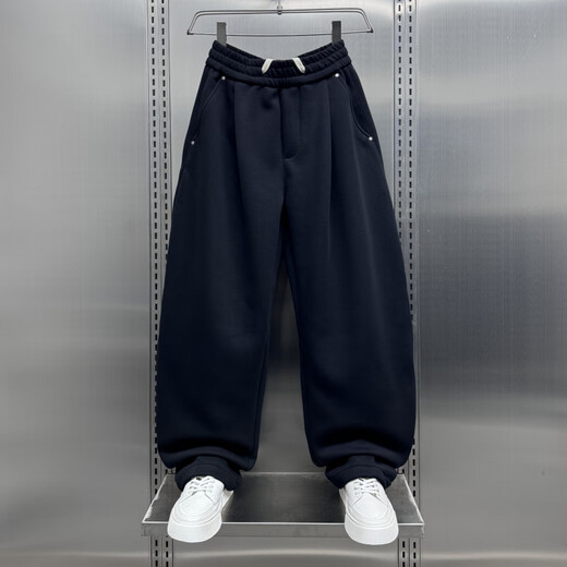 Zhimei Autumn and Winter Pleated Loose Wide Leg Harem Pants Men's Fashion Trendy Brand Color Casual Pants Handsome Sweatshirts Scimitar Pants Black M _100-125Jin Jin is equal to 0.5 kg