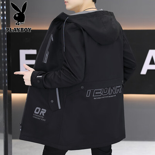 Playboy (PLAYBOY) mid-length windbreaker for men 2025 autumn and winter new fashion brand velvet jacket slim and handsome casual coat cotton-padded jacket for men gray hhgzxc3nAFNP 3XL recommended 160-175Jin Jin equals 0.5 kg