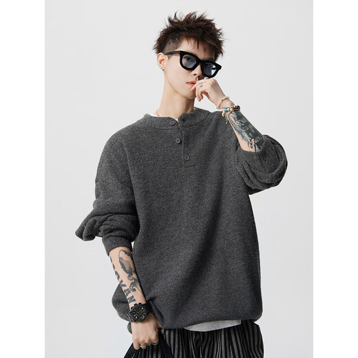 OEMG Henry collar bottoming sweater men's autumn and winter top warm sweater trendy brand lazy style high-end jacket Gray XL recommended 110-130Jin Jin equals 0.5 kg