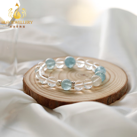 Bailuoqi Brazilian Aquamarine White Crystal Bracelet Single Circle Bracelet Sea Blue Jewelry Gift Beads 8mm