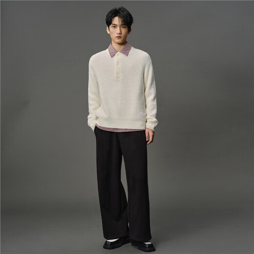 GIORDANO CONCEPTS 2025 autumn and winter new long-sleeved sweater men's wool blended textile label retro Henry collar sweater 12055608 02 off-white S