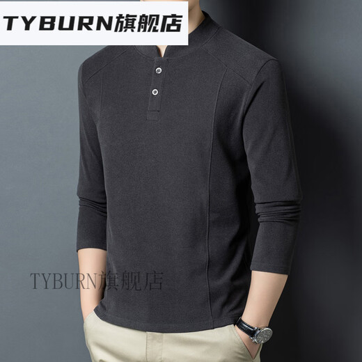 TYBURN Xialuo light luxury brand men's clothing 2025 autumn and winter double-sided German velvet bottoming shirt men's Henry collar versatile long-sleeved sweatshirt gray M 165 suitable for 90-115 Jin Jin equals 0.5 kg