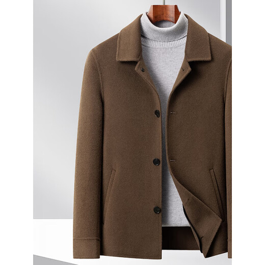 ROMON high-end 2025 spring and autumn pure wool men's lapel double-sided woolen jacket woolen coat short coat black 2XL