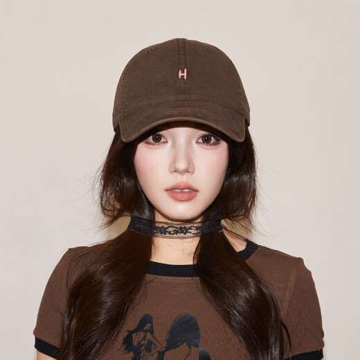 Japanese fashion simple baseball cap for women, brown pure cotton peaked cap, small H soft top wide brim hat for men, apricot color, one size fits all (55-61cm) adjustable