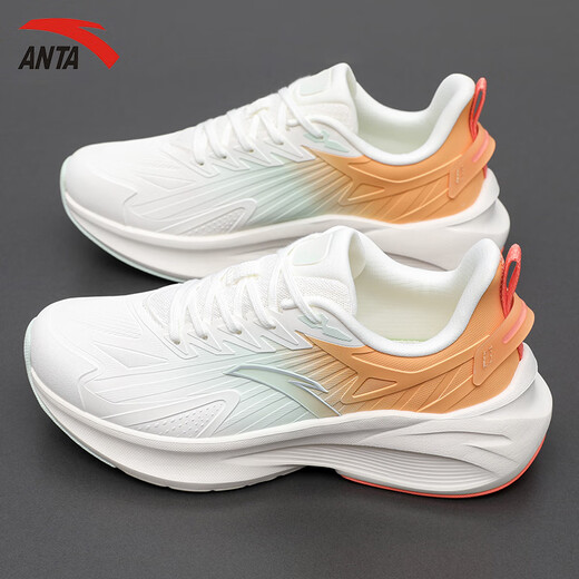 ANTA Stinger 5丨Women's Shoes Sports Shoes Women's Autumn and Winter New Leather Water-Repellent Shock-absorbing Running Shoes Warm Running Shoes Ivory White/Peach Orange 38
