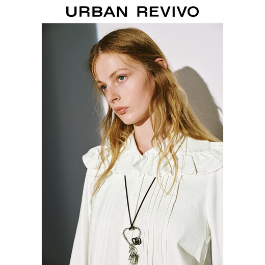 UR2025冬季新款女装休闲娃娃领荷叶边棉质开襟衬衫UYL250169 本白 M