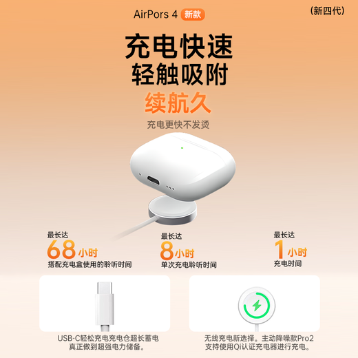 Huaqiangbei's new official authentic product | Air 4 generation noise reduction version Bluetooth headset adapted to Apple's active noise reduction wireless 2025 new semi-in-ear iPhone17/16/15/14/13 active noise reduction version full-featured pods4 ANC active noise reduction + spatial audio + sliding tuning