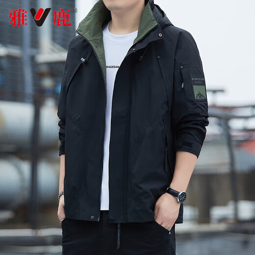 Yalu Jacket Men's Spring and Autumn 2025 New Windproof and Waterproof Jacket Mountaineering Wear Loose Workwear Casual Jacket Men Black XL