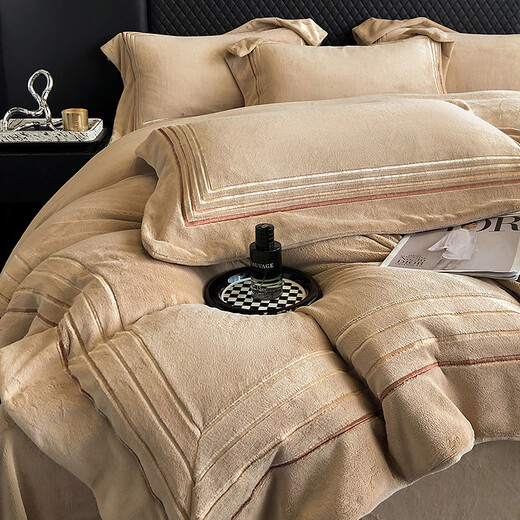 Hengyuanxiang Class A thickened warm milk velvet four-piece winter coral velvet baby velvet light luxury white bedding quilt single piece milk coffee color bed sheet single quilt cover 200*230