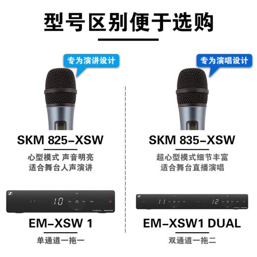 
Sennheiser XSW1 835 Handheld wireless microphone Home karaoke conference live singing microphone one to two wireless microphone birthday gift gift XSW1-835 (one to two)