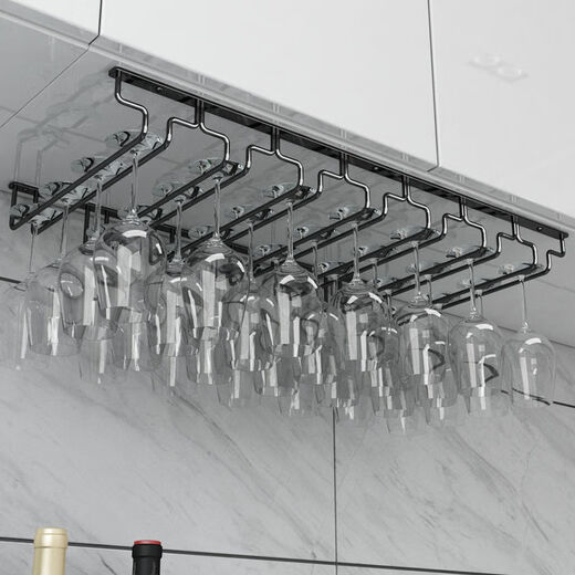 Jieyunmao simple red wine glass holder upside down household goblet holder hanging creative wine cabinet wine glass display rack hanging cup rack 6 slots long 66.5cm deep 28cm black