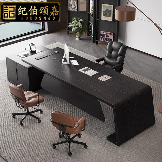 JOBOSNJC solid wood big board boss desk young boss desk reception desk office business tea table computer desk 1.6m big leaf pine desk + Zunshi office chair + Warren office chair *2