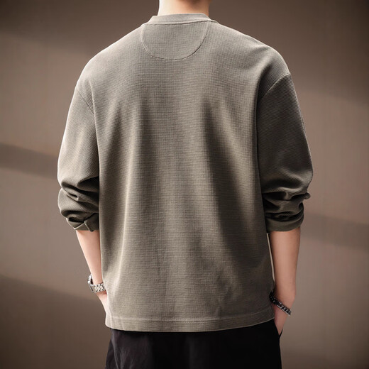 GOLDLION G+Goldlion broken code 2026 high-end American retro waffle sweatshirt men's autumn new trendy brand Henry collar loose grass green M suitable for 100-120Jin Jin equals 0.5 kg