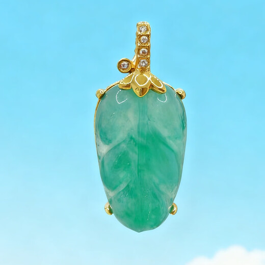 18K gold inlaid leaf pendant with golden branches and jade leaves, Buddha Buddha with big belly, gift for girlfriend, birthday gift for mother, holiday gift, green Buddha Buddha