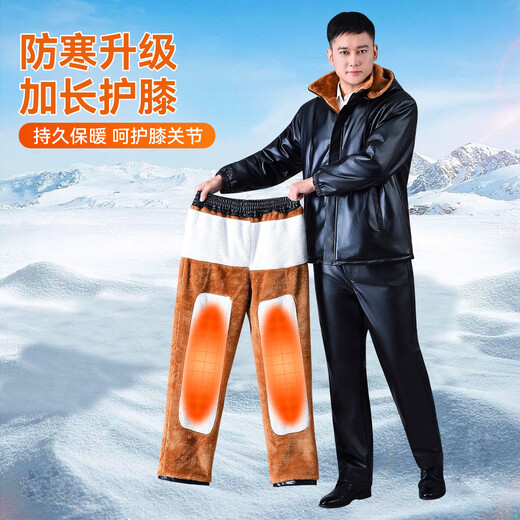 Yunqige зимняя холодостойкая свободная теплая куртка ветрозащитная куртка плюс бархатная кожаная куртка мужское пальто утолщенная хлопковая рабочая одежда плюс бархатная кожаная куртка и кожаный брючный костюм обновленной версии 4XL