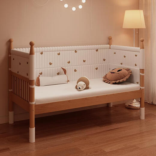 Goodbaby (gb) beech children's spliced bed solid wood crib baby crib with guardrails and heightening can be customized crib + bear embroidered bedside assembly frame structure 150x80cm